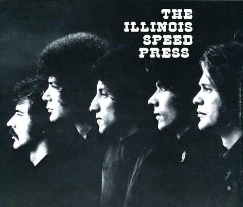 black and white album cover with five people in profile looking to the left